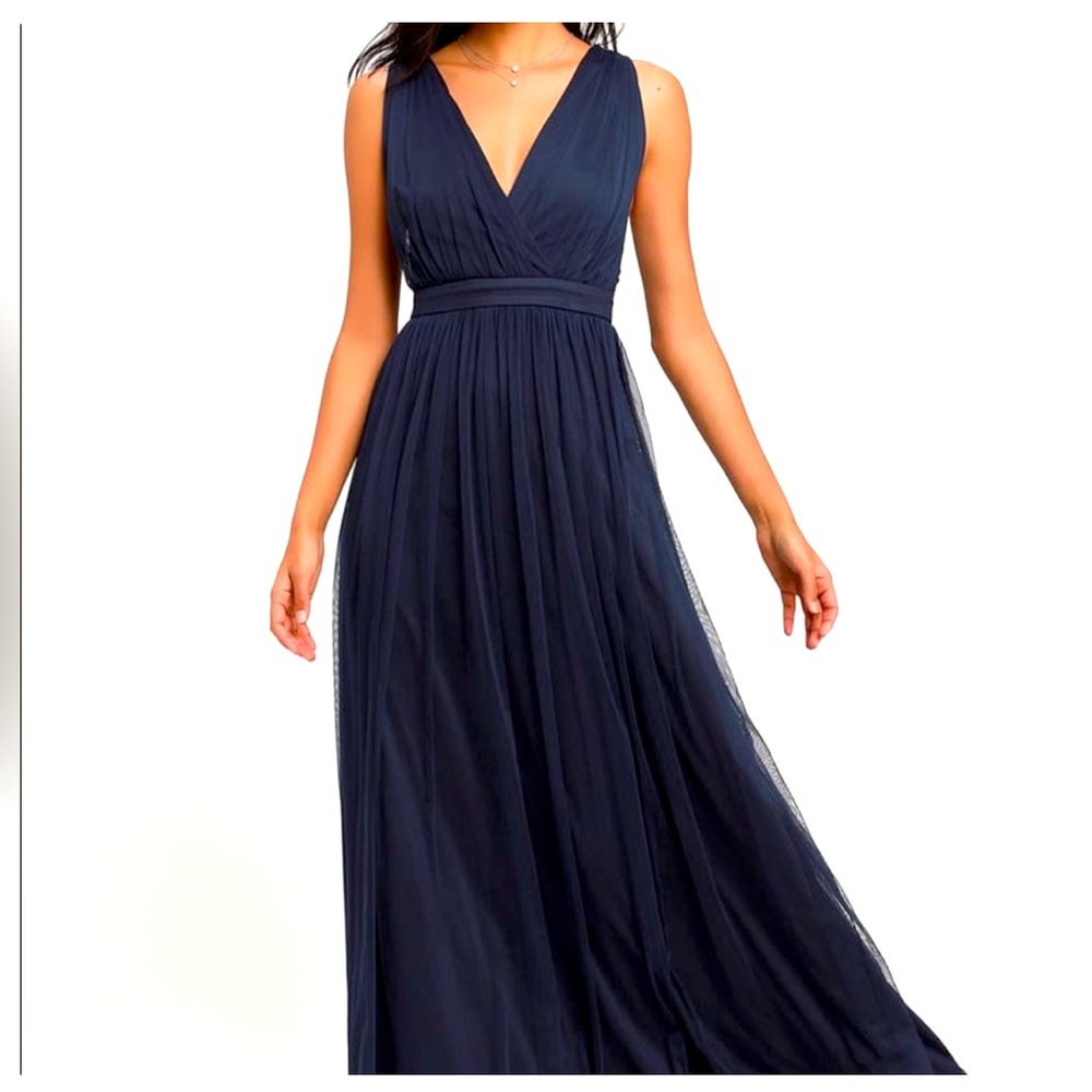 Lulus Romantic Moment Navy Blue Mesh Maxi Dress